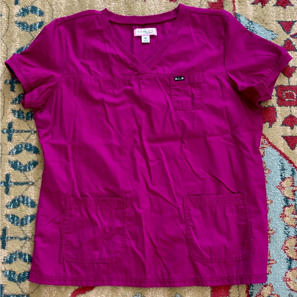 Koi Women's Magenta Short Sleeved V-Neck Scrub Top
